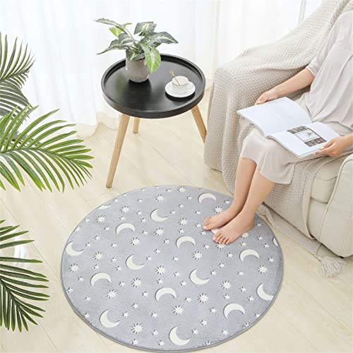 TROYSINC Kinderteppich Rund, Mond Stern Teppich, Leuchtender Teppich, Weicher Flauschig Teppich, Waschbarer Rutschfester Teppich für Kinderzimmer (Stil-D,60 x 60 cm) von TROYSINC