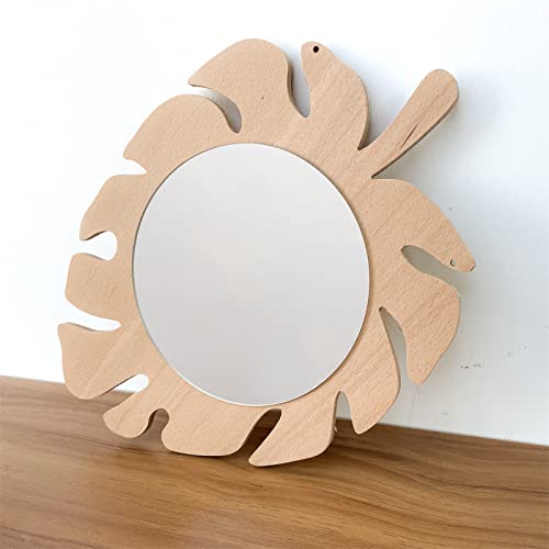 TROYSINC Kinderzimmer Wandspiegel, 3D Acryl Spiegel Aufkleber, Dekorative Kinder Spiegel mit Holz, Löwe Kinderspiegel, Blatt Mirror Wanddekor (Blatt) von TROYSINC