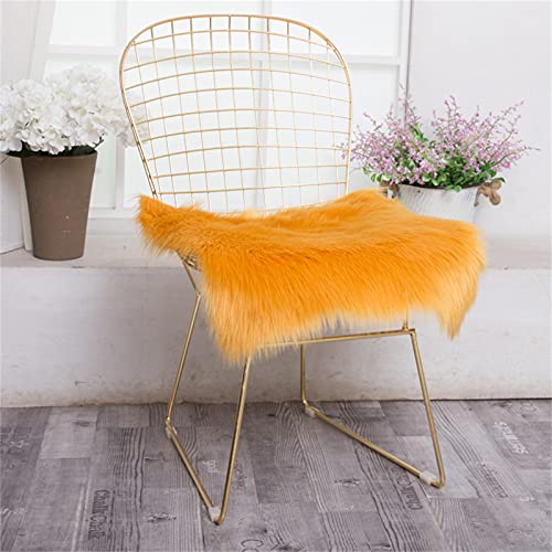 TROYSINC Kunstfell Stuhlkissen, Faux Lammfell Sitzkissen, Schaffell Sitzauflage, Longhair Fell Nachahmung Wolle Teppich Bettvorleger Stuhl Sofa Matte (Gelb,45 x 45 cm) von TROYSINC
