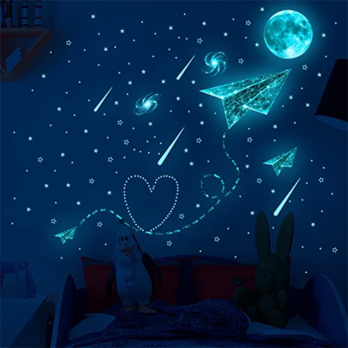 TROYSINC Leuchtsticker Selbstklebend, Sternenhimmel Papierflieger Leuchtaufkleber, Kinderzimmer Wandtattoo, PVC Wandaufkleber, DIY Deko Aufkleber für Mädchen Jungen Geschenke von TROYSINC