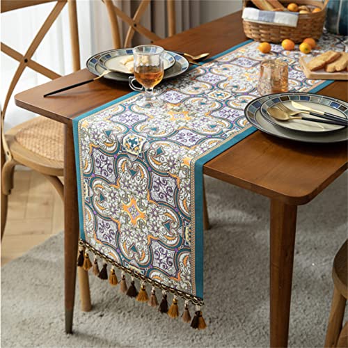 TROYSINC Marokko Tischläufer, Jacquard Tischläufer,Tischläufer mit Quasten, Waschbar Tischdecke, Modern Küche Esstisch Dekoration (35 x 200 cm) von TROYSINC