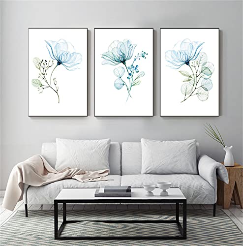 TROYSINC Poster Set Blau, 3er Moderne Wandbilder, Kunstposter Blumen, Ohne Rahmen Bilder, Stilvolle Wanddeko für Schlafzimmer Wohnzimmer (28 x 36 cm) von TROYSINC