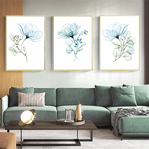 TROYSINC Poster Set Blau, 3er Moderne Wandbilder, Kunstposter Blumen, Ohne Rahmen Bilder, Stilvolle Wanddeko für Schlafzimmer Wohnzimmer (50 x 70 cm) von TROYSINC