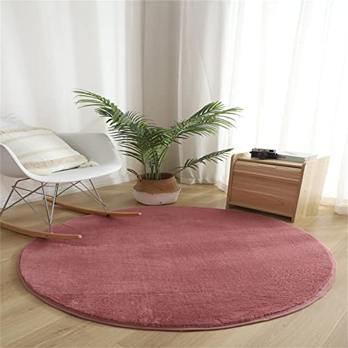 TROYSINC Runde Teppich, Boho rutschfest Kurzflor Teppiche, Sanft Waschbarer Bettvorleger für Schlafzimmer Wohnzimmer (Dunkelpink,Durchmesser 60 cm) von TROYSINC