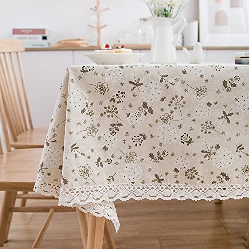 TROYSINC Tischdecke Landhausstil, Vintage Beige Löwenzahn Blumen Tischdecke, Handgemachte Stickerei Tischläufer, Baumwolle Leinen Tischdecke für Home Küche Dekoration (140x200cm) von TROYSINC