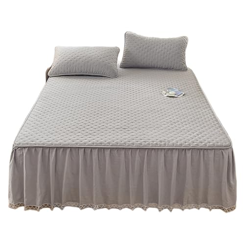 3pcs Bettrock Mit Rüschen Synthetische Faser Königin 40cm Hoher Rock Bettvolant Mit Kissenbezug Wrap Around Style Tagesdecke Für Die Ganze Saison Geeignet(Gray,Full/Double XL-135 * 200) von TRQQWEQQ