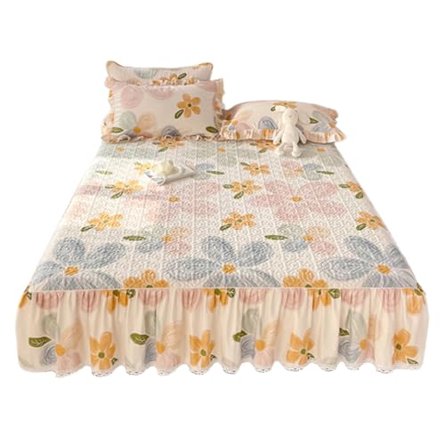 TRQQWEQQ 150 * 200cm Baumwolle Rüschen Bettrock 3pcs 35cm Fall Gerüschte Tagesdecken Mit Kissenbezug Husse Röcke Bettoberfläche Wrap Around Für Die Ganze Saison Geeignet(D,Queen-150 * 200) von TRQQWEQQ