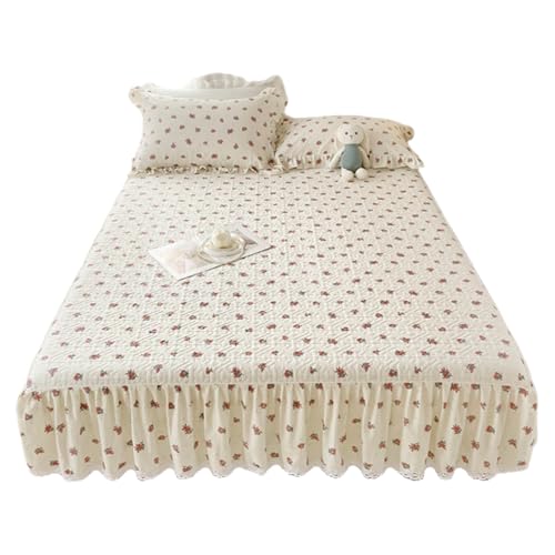 TRQQWEQQ 150 * 200cm Baumwolle Rüschen Bettrock 3pcs 35cm Fall Gerüschte Tagesdecken Mit Kissenbezug Husse Röcke Bettoberfläche Wrap Around Für Die Ganze Saison Geeignet(I,Queen-150 * 200) von TRQQWEQQ