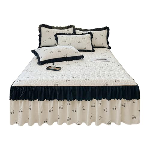TRQQWEQQ 3pcs Bettrock Mit Rüschen Gewaschene Baumwolle Königin 30cm/12in Lang Spitze Matratzenschoner Wrap Around Style Matratzenschoner Für Die Ganze Saison Geeignet(G,King XL-180 * 220) von TRQQWEQQ