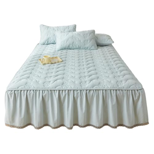 TRQQWEQQ 3pcs Milch-Samt Bettrock Mit Rüschen 150 * 200cm 45cm Fall Tagesdecke Mit Kissenbezug Wrap Around Style Matratzenschoner Für Die Ganze Saison Geeignet(Blue,King XL-180 * 220) von TRQQWEQQ