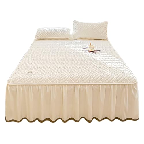 TRQQWEQQ 3pcs PolyesterfaserRüschen Bett Rock 40cm Fall Spitze Matratzenschoner KöniginSpannbettlaken Wrap Around Style Bettwäscheset Mit Kissenbezug(Beige,Full/Double-120 * 200) von TRQQWEQQ