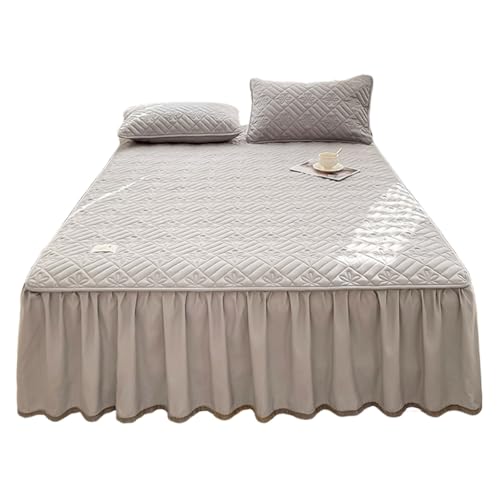 TRQQWEQQ 3pcs PolyesterfaserRüschen Bett Rock 40cm Fall Spitze Matratzenschoner KöniginSpannbettlaken Wrap Around Style Bettwäscheset Mit Kissenbezug(Gray,Full/Double-120 * 200) von TRQQWEQQ