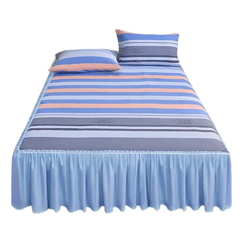 TRQQWEQQ Königin 3pcs Bettrock Mit Rüschen Milch-Samt 38cm/15in Hoher Rock Bettvolant Mit Kissenbezug Wrap Around Style Tagesdecke Für Die Ganze Saison Geeignet(K,King-180 * 200) von TRQQWEQQ