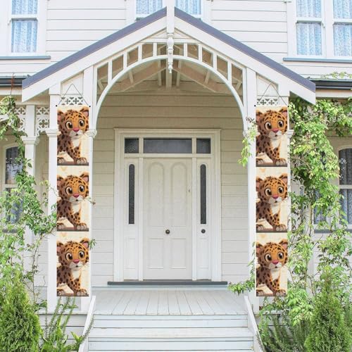 2 Stück Willkommensbanner zum Aufhängen, Frühjahr, Sommer, Haustür, Veranda, Banner, niedlich, Jaguar, saisonale Tür, hängende Veranda, Schild, Bauernhaus, Innenwand, Hintergrund, Dekoration von TRSGKSQP