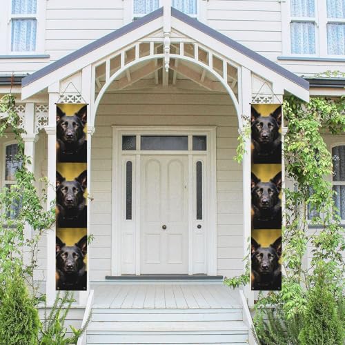 2 Stück Willkommensbanner zum Aufhängen, Frühjahr, Sommer, Haustür, Veranda, Banner, schwarz, deutscher Schäferhund, saisonales Türschild zum Aufhängen, Veranda-Schild, Bauernhaus, Innenwand von TRSGKSQP