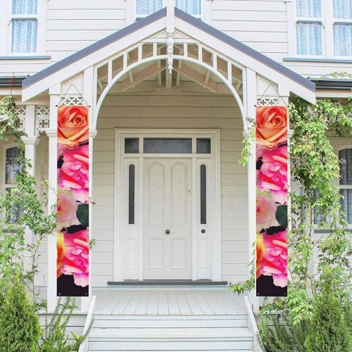 2 Stück Willkommensbanner zum Aufhängen, für Frühling, Sommer, Haustür, Veranda, Banner, Rosen, farbige saisonale Tür, hängende Veranda, Schild, Bauernhaus, Innenwand, Hintergrund, Dekoration von TRSGKSQP