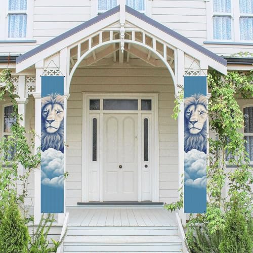 2 Stück Willkommensbanner zum Aufhängen, für Frühling, Sommer, Haustür, Veranda, Lamm mit einem Löwen auf den Wolken, saisonales Türschild zum Aufhängen, Veranda, Bauernhaus, Innenwand, Hintergrund 2 Stück Willkommensbanner zum Aufhängen, für Frühling, Sommer, Haustür, Veranda, Lamm mit einem Löwen auf den Wolken, saisonales Türschild zum Aufhängen, Veranda, Bauernhaus, Innenwand, Hintergrund von TRSGKSQP