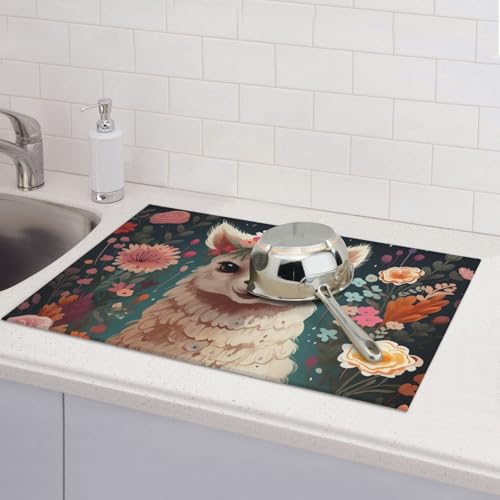 Abtropfmatte für Küchentheke, groß, super saugfähig, Abtropfmatte, Blume, Alpaka, Mikrofaser, Abtropfmatte, rutschfeste Küchen-Abtropfmatte für Spülen, Kaffeemaschine, 61 x 46 cm Abtropfmatte für Küchentheke, groß, super saugfähig, Abtropfmatte, Blume, Alpaka, Mikrofaser, Abtropfmatte, rutschfeste Küchen-Abtropfmatte für Spülen, Kaffeemaschine, 61 x 46 cm von TRSGKSQP