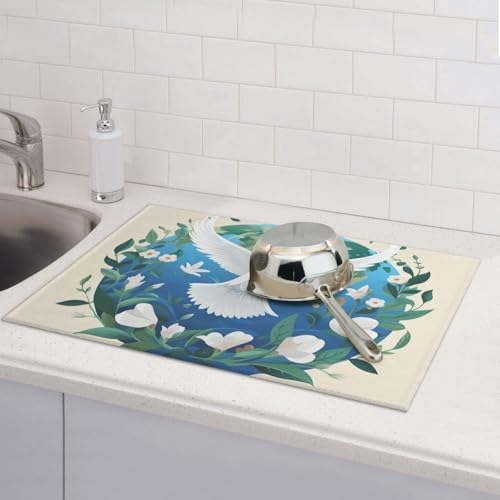 Abtropfmatte für Küchentheke, groß, super saugfähig, Abtropfmatte, Frieden auf Erde, Mikrofaser, Abtropfmatte, rutschfest, für Spülen, Kaffeemaschine, 61 x 46 cm Abtropfmatte für Küchentheke, groß, super saugfähig, Abtropfmatte, Frieden auf Erde, Mikrofaser, Abtropfmatte, rutschfest, für Spülen, Kaffeemaschine, 61 x 46 cm von TRSGKSQP