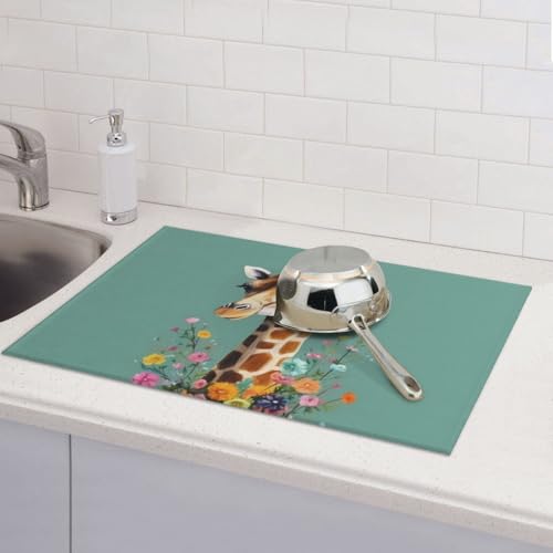 Abtropfmatte für Küchentheke, groß, super saugfähig, Abtropfmatte, Giraffe mit Blumen, Mikrofaser, Abtropfmatte, rutschfest, für Spülen, Kaffeemaschine, 61 x 46 cm Abtropfmatte für Küchentheke, groß, super saugfähig, Abtropfmatte, Giraffe mit Blumen, Mikrofaser, Abtropfmatte, rutschfest, für Spülen, Kaffeemaschine, 61 x 46 cm von TRSGKSQP