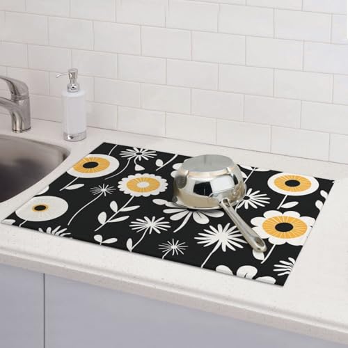 Abtropfmatte für Küchentheke, groß, super saugfähig, Abtropfmatte, einfache Striche von Blumen, Mikrofaser, Abtropfmatte, rutschfeste Küchen-Abtropfmatte für Spülen, Kaffeemaschine, 61 x 46 cm Abtropfmatte für Küchentheke, groß, super saugfähig, Abtropfmatte, einfache Striche von Blumen, Mikrofaser, Abtropfmatte, rutschfeste Küchen-Abtropfmatte für Spülen, Kaffeemaschine, 61 x 46 cm von TRSGKSQP