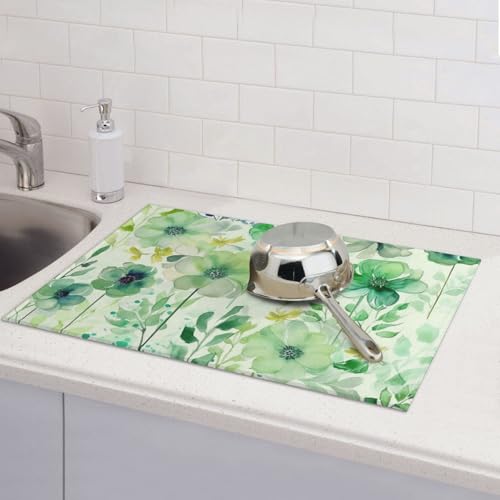 Abtropfmatte für Küchentheke, groß, super saugfähig, Aquarell, grüne Blumen, Mikrofaser, Abtropfmatte, rutschfeste Küchen-Abtropfmatte für Spülen, Kaffeemaschine, 61 x 46 cm Abtropfmatte für Küchentheke, groß, super saugfähig, Aquarell, grüne Blumen, Mikrofaser, Abtropfmatte, rutschfeste Küchen-Abtropfmatte für Spülen, Kaffeemaschine, 61 x 46 cm von TRSGKSQP