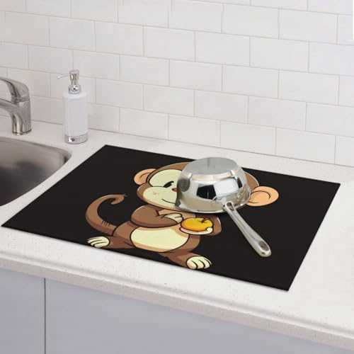 Abtropfmatte für Küchentheke, groß, super saugfähig, Cartoon-Affe, hält Obst, Mikrofaser, Abtropfmatte, rutschfeste Küchen-Trockenmatte für Spülen, Kaffeemaschine, 61 x 46 cm von TRSGKSQP