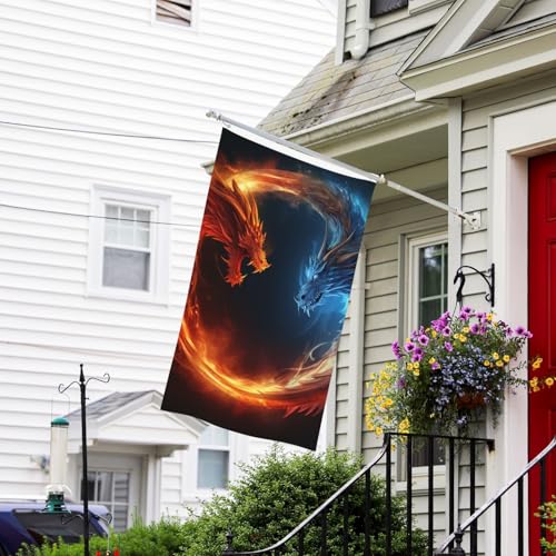 Flaggen-Banner, doppelseitige Gartenflaggen, lichtbeständig, für draußen, Willkommensflagge, Feuer- und Eisdrachen, Grußbanner, personalisierte Urlaubsflagge für Partyhaus von TRSGKSQP