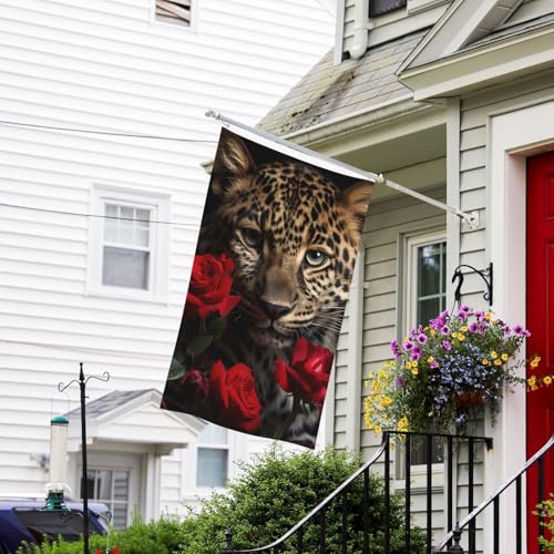 Flaggen-Banner, doppelseitige Gartenflaggen, lichtbeständig, für draußen, Willkommensflagge, Rose, Leopard, Grußbanner, personalisierte Urlaubsflagge für Partyhaus von TRSGKSQP