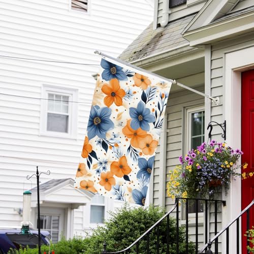 Flaggen-Banner, doppelseitige Gartenflaggen, lichtbeständig, für draußen, Willkommensflagge, blaue und orangefarbene Blumen auf weißem Hintergrund, Grußbanner, personalisierte Urlaubsflagge für Flaggen-Banner, doppelseitige Gartenflaggen, lichtbeständig, für draußen, Willkommensflagge, blaue und orangefarbene Blumen auf weißem Hintergrund, Grußbanner, personalisierte Urlaubsflagge für von TRSGKSQP