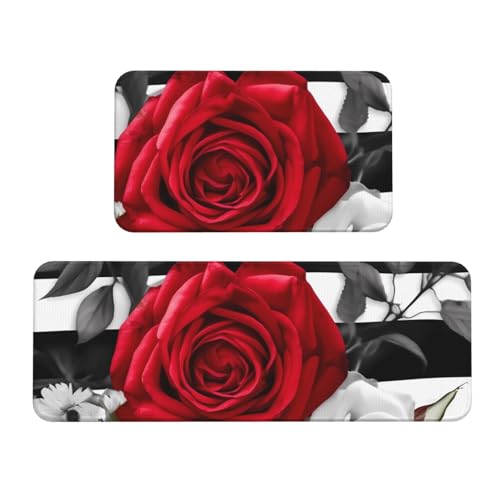 Küchenmatten für Boden, Küchenteppich, rutschfest, gepolstert, saugfähig, waschbar, für Waschtisch, 43 x 75 cm + 43 x 120 cm, Schwarz / Weiß gestreift Küchenmatten für Boden, Küchenteppich, rutschfest, gepolstert, saugfähig, waschbar, für Waschtisch, 43 x 75 cm + 43 x 120 cm, Schwarz / Weiß gestreift von TRSGKSQP