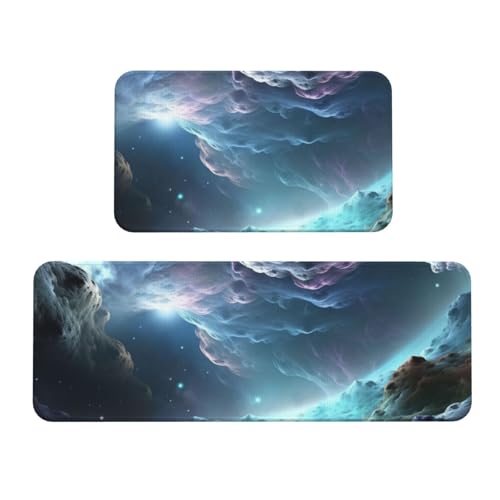 TRSGKSQP 3D-Grafik-Universum-Küchenmatten für Boden, Küchenteppiche, 2er-Set, rutschfest, gepolstert, saugfähig, waschbar, Läufer, Stehmatte für Waschtisch, 43 x 75 cm + 43 x 120 cm TRSGKSQP 3D-Grafik-Universum-Küchenmatten für Boden, Küchenteppiche, 2er-Set, rutschfest, gepolstert, saugfähig, waschbar, Läufer, Stehmatte für Waschtisch, 43 x 75 cm + 43 x 120 cm von TRSGKSQP
