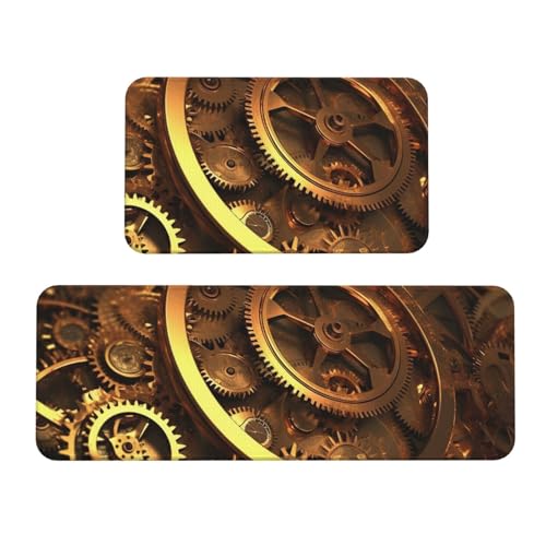 TRSGKSQP Coole Steampunk-Getriebe-Küchenmatten für Boden, Küchenteppiche, 2er-Set, rutschfest, gepolstert, saugfähig, waschbar, Läufer, Stehmatte für Waschtisch, 43 x 75 cm + 43 x 120 cm TRSGKSQP Coole Steampunk-Getriebe-Küchenmatten für Boden, Küchenteppiche, 2er-Set, rutschfest, gepolstert, saugfähig, waschbar, Läufer, Stehmatte für Waschtisch, 43 x 75 cm + 43 x 120 cm von TRSGKSQP