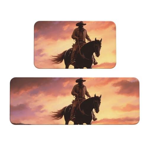TRSGKSQP Cowboy West Küchenmatten für Boden, Küchenteppiche, 2er-Set, rutschfest, gepolstert, saugfähig, waschbar, Läufer, Stehmatte für Waschtisch, 43 x 75 cm + 43 x 120 cm von TRSGKSQP