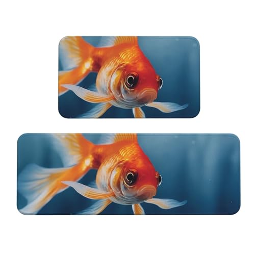 TRSGKSQP Fisch-Küchenmatten für Boden, Küchenteppiche, 2er-Set, rutschfeste gepolsterte Bodenmatte, Teppich, saugfähig, waschbar, Läufer, Stehmatte für Waschtisch, 43 x 75 cm + 43 x 120 cm von TRSGKSQP