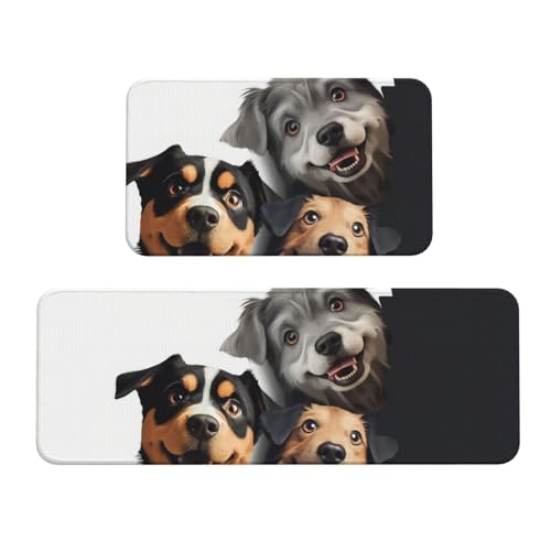 TRSGKSQP Funny Puppy Dogs Küchenmatten für Boden, Küchenteppiche, 2er-Set, rutschfest, gepolstert, saugfähig, waschbar, Läufer, Stehmatte für Waschtisch, 43 x 75 cm + 43 x 120 cm von TRSGKSQP