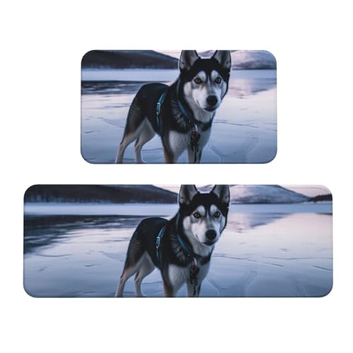 TRSGKSQP Husky Dog on a Frozen Lake Küchenmatten für Boden, Küchenteppiche, 2er-Set, rutschfeste gepolsterte Bodenmatte, Teppich, saugfähig, waschbar, Läufer, Stehmatte für Waschtisch, 43 x 75 cm + 43 TRSGKSQP Husky Dog on a Frozen Lake Küchenmatten für Boden, Küchenteppiche, 2er-Set, rutschfeste gepolsterte Bodenmatte, Teppich, saugfähig, waschbar, Läufer, Stehmatte für Waschtisch, 43 x 75 cm + 43 von TRSGKSQP