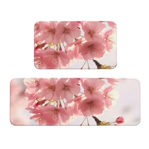 TRSGKSQP Kirschblüten-Küchenmatten für Boden, Küchenteppiche, 2er-Set, rutschfeste gepolsterte Bodenmatte, Teppich, saugfähig, waschbar, Läufer, Stehmatte für Waschtisch, 43 x 75 cm + 43 x 120 cm TRSGKSQP Kirschblüten-Küchenmatten für Boden, Küchenteppiche, 2er-Set, rutschfeste gepolsterte Bodenmatte, Teppich, saugfähig, waschbar, Läufer, Stehmatte für Waschtisch, 43 x 75 cm + 43 x 120 cm von TRSGKSQP