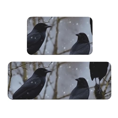 TRSGKSQP Küchenmatten für Boden, Küchenteppich, rutschfest, gepolstert, saugfähig, waschbar, Läufer, Stehmatte für Waschtisch, 43 x 75 cm + 43 x 120 cm, Schwarz, 2 Stück von TRSGKSQP