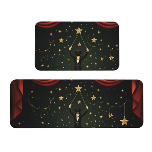 TRSGKSQP Magic Show Küchenmatten für Boden, Küchenteppiche, 2er-Set, rutschfeste gepolsterte Bodenmatte, Teppich, saugfähig, waschbar, Läufer, Stehmatte für Waschtisch, 43 x 75 cm + 43 x 120 cm von TRSGKSQP
