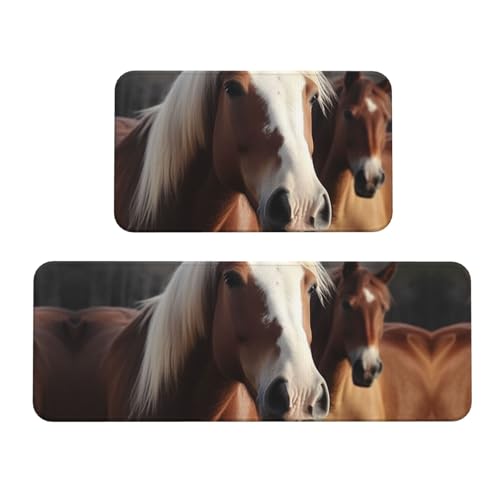 TRSGKSQP Pferde-Tier-Küchenmatten für Boden, Küchenteppiche, 2er-Set, rutschfeste gepolsterte Bodenmatte, Teppich, saugfähig, waschbar, Läufer, Stehmatte für Waschtisch, 43 x 75 cm + 43 x 120 cm TRSGKSQP Pferde-Tier-Küchenmatten für Boden, Küchenteppiche, 2er-Set, rutschfeste gepolsterte Bodenmatte, Teppich, saugfähig, waschbar, Läufer, Stehmatte für Waschtisch, 43 x 75 cm + 43 x 120 cm von TRSGKSQP