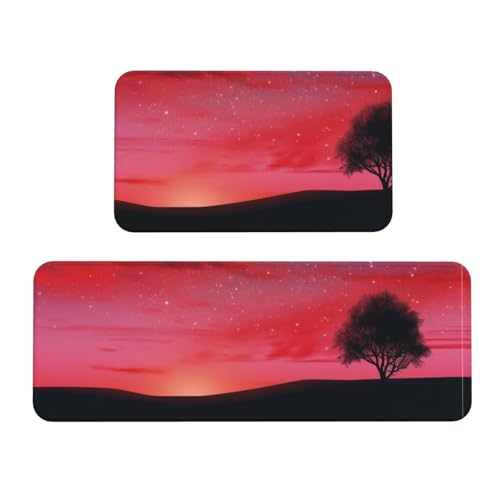 TRSGKSQP Red Sky at Night Starry Küchenmatten für Boden, Küchenteppiche, 2er-Set, rutschfest, gepolstert, Bodenmatte, Teppich, saugfähig, waschbar, Läufer, Stehmatte für Waschtisch, 43 x 75 cm + 43 x von TRSGKSQP