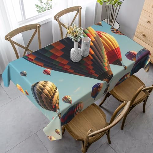 TRSGKSQP Tischdecke, wasserdicht, knitterfrei, Küchentischdecken, rechteckig, 140 x 90 cm, schmutzabweisend, Esstischabdeckung, bunt, Heißluftballon, dekorative Tischdecke für drinnen und draußen von TRSGKSQP