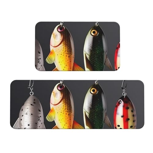 TRSGKSQP Verschiedene Arten von Angelködern, Küchenmatten für Boden, Küchenteppiche, 2er-Set, rutschfeste gepolsterte Bodenmatte, Teppich, saugfähig, waschbar, Läufer, Stehmatte für Waschtisch, 43 x TRSGKSQP Verschiedene Arten von Angelködern, Küchenmatten für Boden, Küchenteppiche, 2er-Set, rutschfeste gepolsterte Bodenmatte, Teppich, saugfähig, waschbar, Läufer, Stehmatte für Waschtisch, 43 x von TRSGKSQP