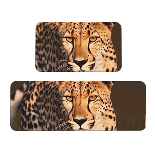 TRSGKSQP Wild Cheetah Küchenmatten für Boden, Küchenteppiche, 2er-Set, rutschfest, gepolstert, saugfähig, waschbar, Läufer, Stehmatte für Waschtisch, 43 x 75 cm + 43 x 120 cm von TRSGKSQP