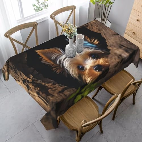 Tischdecke, wasserdicht, knitterfrei, Küchentischdecken, rechteckig, 140 x 90 cm, schmutzabweisend, Esstischabdeckung, Motiv: A Little Yorkshire Terrier, dekorative Tischdecke für drinnen und draußen von TRSGKSQP
