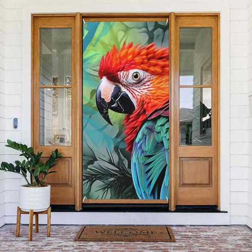 Türabdeckung mit Aufschrift "Welcome Spring", großes Banner zum Aufhängen, bunt, Papagei, Willkommensveranda, französische Privatsphäre, Fenstervorhänge, Fotografie-Hintergrund, saisonale von TRSGKSQP