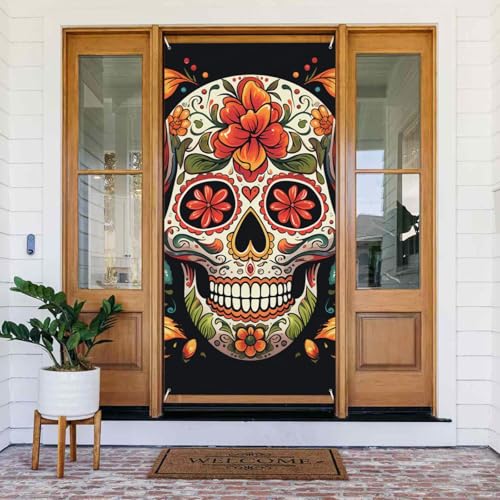Türabdeckung mit Aufschrift "Welcome Spring", großes Banner zum Aufhängen, bunt, Zuckerschädel, Willkommensveranda, französische Privatsphäre, Fenstervorhänge, Fotografie-Hintergrund, saisonale Türabdeckung mit Aufschrift "Welcome Spring", großes Banner zum Aufhängen, bunt, Zuckerschädel, Willkommensveranda, französische Privatsphäre, Fenstervorhänge, Fotografie-Hintergrund, saisonale von TRSGKSQP