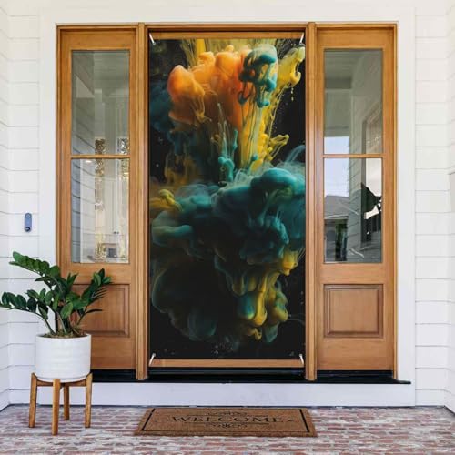 Türabdeckung mit Aufschrift "Welcome Spring", großes Banner zum Aufhängen, bunt, flüssig, Willkommensveranda, französische Privatsphäre, Fenstervorhänge, Fotografie-Hintergrund, saisonale von TRSGKSQP