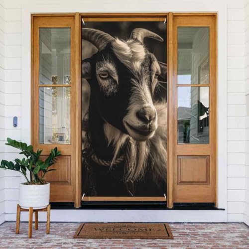 Welcome Spring Door Cover Large Hanging Banner Black and White Goat Welcome Porch Sign French Privacy Door Window Curtains Photography Background Seasonal Outdoor Decoration von TRSGKSQP